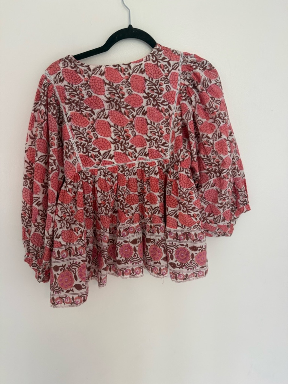 Boho Pink Floral Tiered Peasant Blouse - Picture 3 of 5